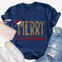 Cheetah Holiday Graphic Tee, Leopard Print Merry Christmas Teacher Shirt, Festive Animal Print Teacher Shirt, Teacher Xmas Present Tee