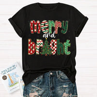 Retro Holiday Graphic Tee, Merry and Bright Christmas Tree Teacher T-Shirt, Festive Teacher Shirt, Xmas Educator Present Top