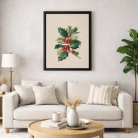 Vintage Botanical Illustration Canvas Print, Holly Berries Canvas Art, Winter Plant Wall Art, Holiday Nature Canvas Decor, Christmas Present