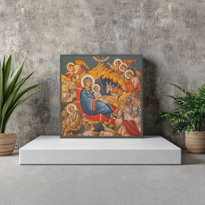 Byzantine Mary and Jesus Printable Wall Art, Nativity Orthodox Icon Digital Download, Christian Christmas Religious Print