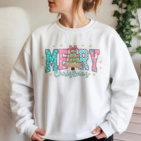Retro Coquette Christmas Tree Sweatshirt, Merry Christmas Sweatshirt, Preppy Holiday Graphic Crewneck, Adorable Winter Christmas Sweatshirt