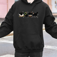 Festive Holiday Kitten Hooded Sweatshirt, Christmas Black Cat Hoodie, Adorable Winter Black Cat Sweater, Comfy Christmas Cat Pullover Hoodie