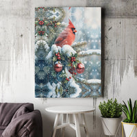 Snowy Christmas Branch Canvas Wall Art, Red Cardinal Canvas Print, Winter Cardinal Bird Wall Decor, Festive Holiday Woodland Art