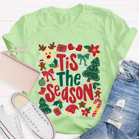 Festive Holiday Graphic Tee, Tis the Season Reindeer Christmas Tree Shirt, Retro Winter Christmas Shirt, Merry Xmas Present for Her