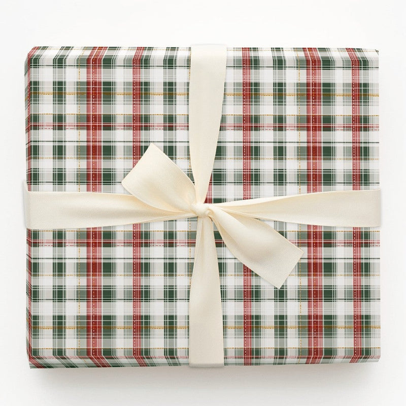 Tartan Christmas Gift Wrap, Red Green and Gold Plaid Wrapping Paper, Elegant Holiday Wrapping Paper, Traditional Plaid Gift Wrap Roll