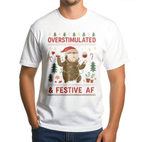Humorous Christmas Wine Shirt, Overstimulated & Festive AF Sloth T-Shirt, Sarcastic Holiday Graphic Tee, Festive Sloth Christmas Tee