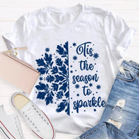 Festive Holiday Graphic Shirt, Tis the Season to Sparkle Snowflake T-Shirt, Winter Sparkle Christmas Tee, Womens Seasonal Holiday Shirt