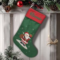 Custom Beach Holiday Stocking, Personalized Surfing Santa Christmas Stocking, Tropical Santa Christmas Stocking, Family Mantel Decor Present