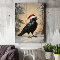 Winter Raven in Santa Hat Canvas Print, Christmas Crow Canvas Wall Art, Holiday Bird Painting Canvas, Festive Animal Decor, Bird Lover Present