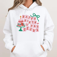 Retro Christmas Cake Graphic Sweatshirt, Happy Birthday Jesus Hoodie, Vintage Christian Holiday Pullover, Faith Religious Xmas Present