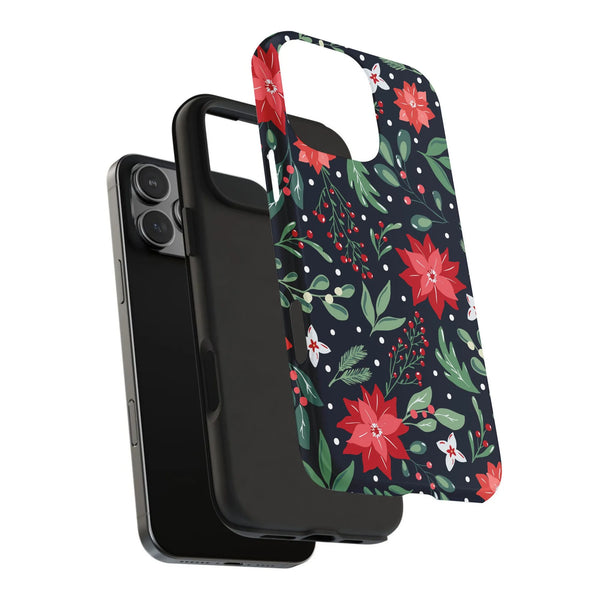 Christmas Floral Phone Cover, Deck the Halls Poinsettia Phone Case, Holiday Poinsettia Protective Case for iPhone, Festive Be
