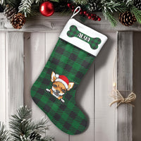 Personalized Dog Christmas Stocking, Chihuahua Christmas Stocking, Green Buffalo Plaid Pet Stocking, Custom Puppy Holiday Decor Present