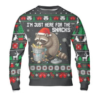 Here for the Snacks Holiday Sweater, Raccoon Christmas Sweatshirt, Humorous Animal Ugly Xmas Crewneck, Adorable Wildlife Pullover, Animal Present