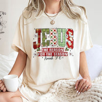 Plaid Christmas Faith T-Shirt, Jesus Is the Reason for the Season Shirt, Christian Holiday Tee, Religious Faith Graphic Shirt, Xmas Present