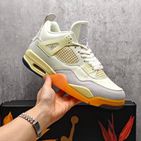 Mid Top Sneakers, Beige Orange Colorway, Lace Up Design, Casual Gift for Sneaker Fans
