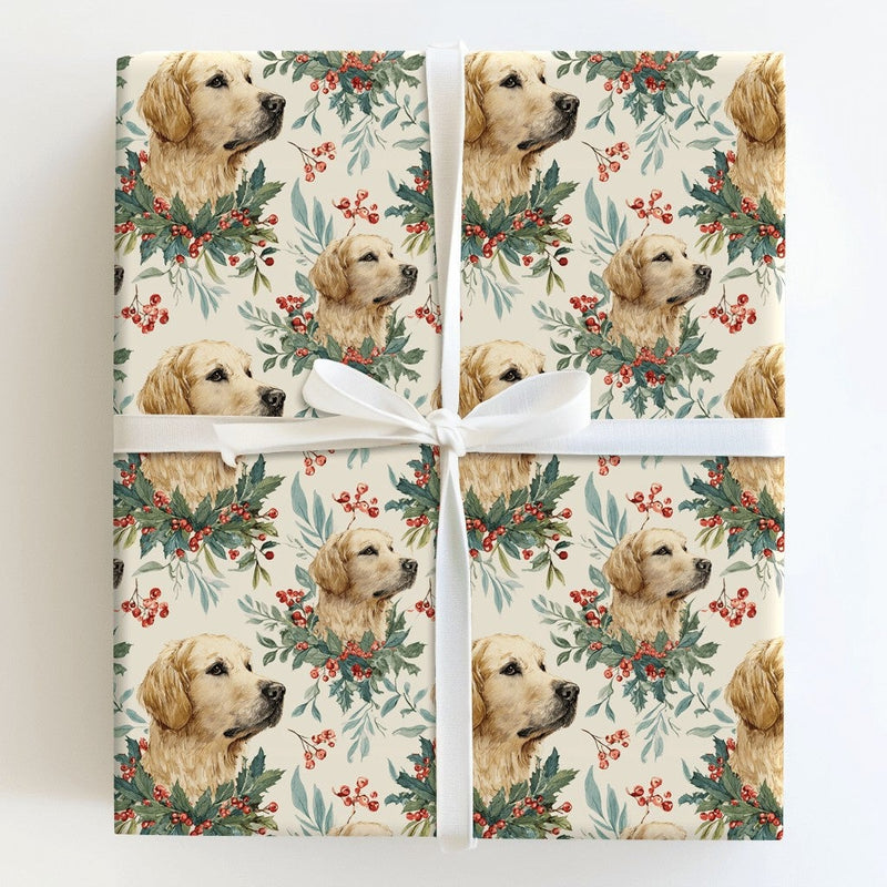 Watercolor Dog Gift Wrap, Golden Retriever Christmas Wrapping Paper, Golden Retriever Holiday Wrapping Paper, Adorable Pet Present Wrap