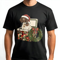 Dog in Gift Box Tee, German Shorthaired Pointer Christmas Shirt, Festive GSP Graphic T-Shirt, Holiday Puppy Dog Lover Shirt, Dog Mom Present