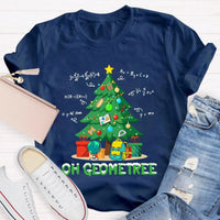 Humorous Geometry Pun Christmas T-Shirt, Oh Geometree Math Teacher Shirt, Holiday Math Teacher Graphic Tee, Xmas Math Teacher Holiday Present