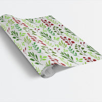 Red Berry Gift Wrap, Botanical Christmas Wrapping Paper, Green Leaf Winter Holiday Wrapping Paper, Festive Botanical Gift Wrap Roll, Xmas