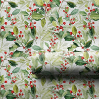 Botanical Christmas Gift Wrap, Watercolor Holly Wrapping Paper, Red Berry Holiday Wrapping Paper, Elegant Winter Plant Gift Wrap Roll