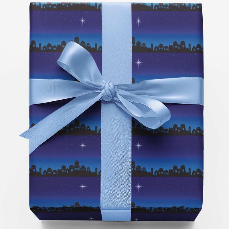 Night Sky Christmas Wrapping Paper, Bethlehem Silhouette Wrapping Paper, Holy City Nativity Wrapping Paper, Holiday Gift Wrap, Present Wrap