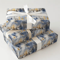 Scenic Village Christmas Gift Wrap, Snowy Winter Church Wrapping Paper, Traditional Holiday Wrapping Paper, Winter Gift Wrap Paper Roll