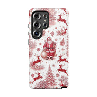 Vintage Red Santa Reindeer Case, Christmas Toile Samsung Galaxy Phone Case, Winter Snowflake Tough Phone Case, Holiday Xmas Present