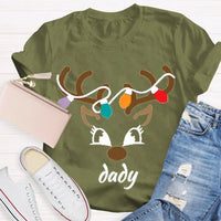Festive Holiday Lights Antler Shirt, Personalized Christmas Deer Head T-Shirt, Custom Family Matching Xmas Graphic Tee, Present
