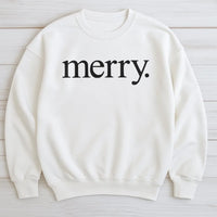 Retro Holiday Typography Crewneck, Minimalist Merry Christmas Sweatshirt, Clean Aesthetic Winter Pullover, Unisex Christmas Sweater Present
