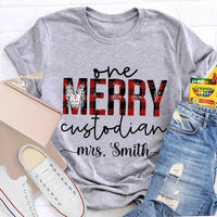 Custom Janitor Holiday Shirt, Personalized One Merry Custodian Christmas T-Shirt, Custodial Staff Graphic Tee Xmas Present