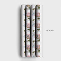 Tropical Palm Tree Gift Wrap, Coastal Christmas Wrapping Paper, Watercolor Cityscape Wrapping Paper, Warm Holiday Season Wrapping Paper