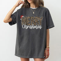 Leopard Print Holiday T-Shirt, Merry Christmas T-Shirt, Festive Xmas Graphic T-Shirt, Adorable Winter Vacation Tee, Seasonal Holiday Present