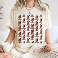 Christmas Graphic Shirt, Retro Santa Hat Pattern T-Shirt, Festive Santa Claus Holiday Tee, Adorable Vintage Christmas Pattern T-Shirt, Xmas Present