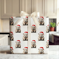 Santa Hat Animal Holiday Gift Wrap, Christmas Wombat Wrapping Paper, Adorable Australian Wildlife Wrapping Paper, Festive Winter Wrapping Paper