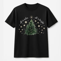 Minimalist Christian Holiday Tee, All Is Calm All Is Bright Christmas Tree T-Shirt, Silent Night Bible Verse Shirt, Winter Xmas Top