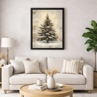 Warm Fairy Light Holiday Pine Canvas Print, Vintage Snowy Christmas Tree Canvas Wall Art, Festive Winter Wonderland Canvas Art, Decor