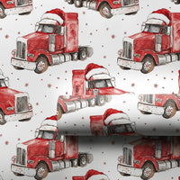 Santa Hat Trucker Gift Wrap, Semi Truck Christmas Wrapping Paper, Transportation Big Rig Wrapping Paper, Holiday Present Paper for Driver