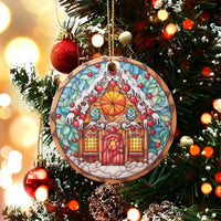 Stained Glass Art Christmas Ornament, Gingerbread House Ceramic Ornament, Festive Holiday Home Decor, Adorable Xmas Keepsake Ornament Present