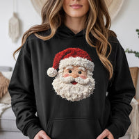 Faux Yarn Crochet Christmas Hoodie, Punch Needle Santa Hoodie, Vintage Santa Claus Hooded Sweatshirt, Comfy Holiday Pullover Hoodie Present