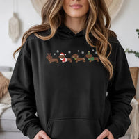 Festive Wiener Dog Hoodie, Christmas Dachshund Hoodie, Adorable Dachshund Christmas Sweatshirt, Dog Lover Holiday Pullover, Xmas Dog Mom Present
