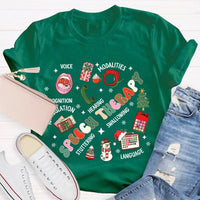 SLP Voice Stuttering Awareness T-Shirt, Speech Therapy Christmas Shirt, Speech Language Pathologist Xmas Tee, SLP Student Holiday Present