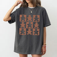 Retro Checkered Christmas Graphic Tee, Gingerbread Man T-Shirt, Holiday Cookie Baking Shirt, Adorable Xmas Winter Season Graphic Top