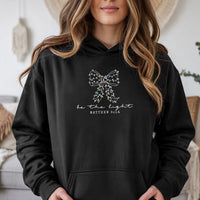 Matthew 5:16 Christmas Bow Hooded Sweatshirt, Be the Light Hoodie, Bible Verse Hoodie, Christian Faith Apparel, Scripture Present for Women