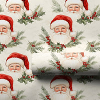 Classic Santa Claus Christmas Gift Wrap, Vintage Santa Wrapping Paper, Retro Watercolor Santa Wrapping Paper, Holiday Holly Gift Wrap Roll