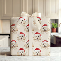 Watercolor Dog Santa Hat Holiday Gift Wrap, Goldendoodle Christmas Wrapping Paper, Doodle Dog Xmas Wrapping Paper, Pet Lover Present Wrap