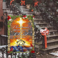 Nativity Scene Yard Flag, Christmas Begins with Christ Garden Flag, Religious Holiday Garden Flag, Double Sided Lawn Decor