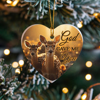 Two Fawns Deer Heart Ornament, God Gave Me You Heart Ornament, Ceramic Couples Christmas Heart Ornament, Romantic Holiday Tree Decor