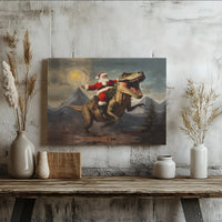 Humorous Dinosaur Christmas Canvas Print, Santa Claus Riding T-Rex Canvas Art, Holiday Dino Wall Decor, Humorous Xmas Canvas, Holiday Home Present