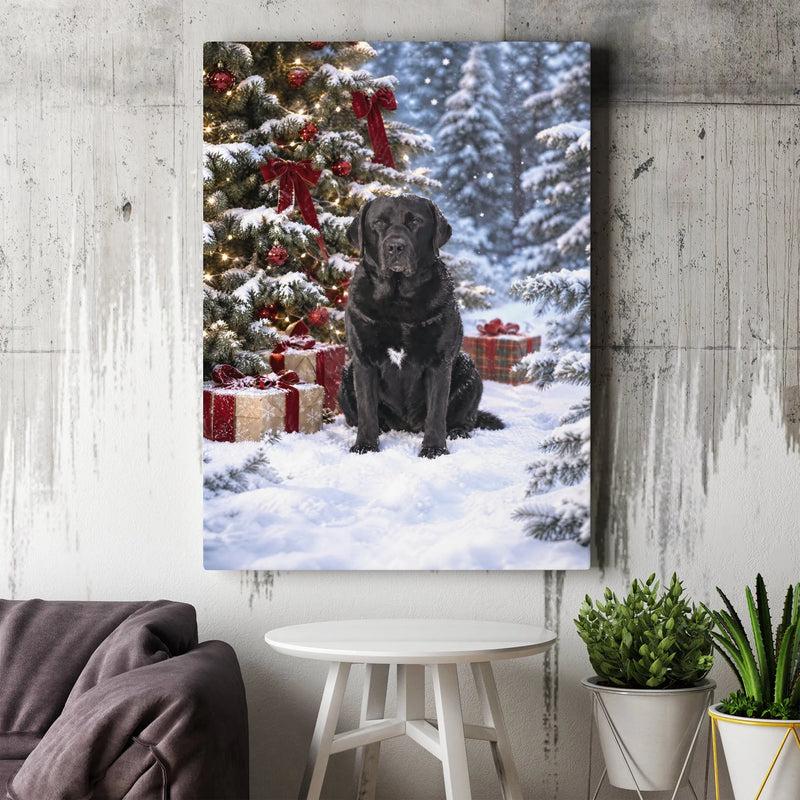 Snowy Christmas Tree Dog Wall Art, Black Labrador Christmas Canvas, Holiday Labrador Canvas Print, Winter Dog Lover Wall Decor, Lab Mom Present