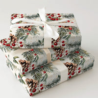 Rustic Winter Berry Gift Wrap, Watercolor Pinecone Christmas Wrapping Paper, Holiday Botanical Wrapping Paper, Xmas Gift Wrap Roll